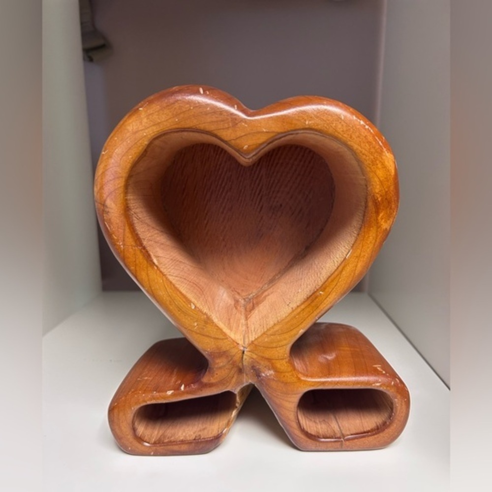 Heart-Shaped Wooden Vase